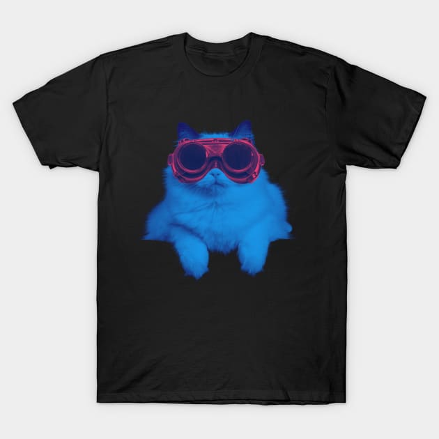 Cyberpunk Cat With Glasses T-Shirt by FullOnNostalgia